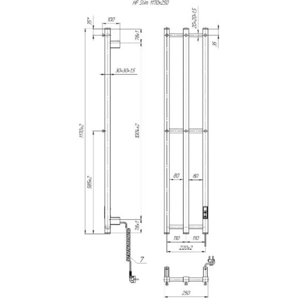 Электрический полотенцесушитель Hygge Family HFSlim1170х250 черный матовый (3.164.045613.BM)- Фото 3